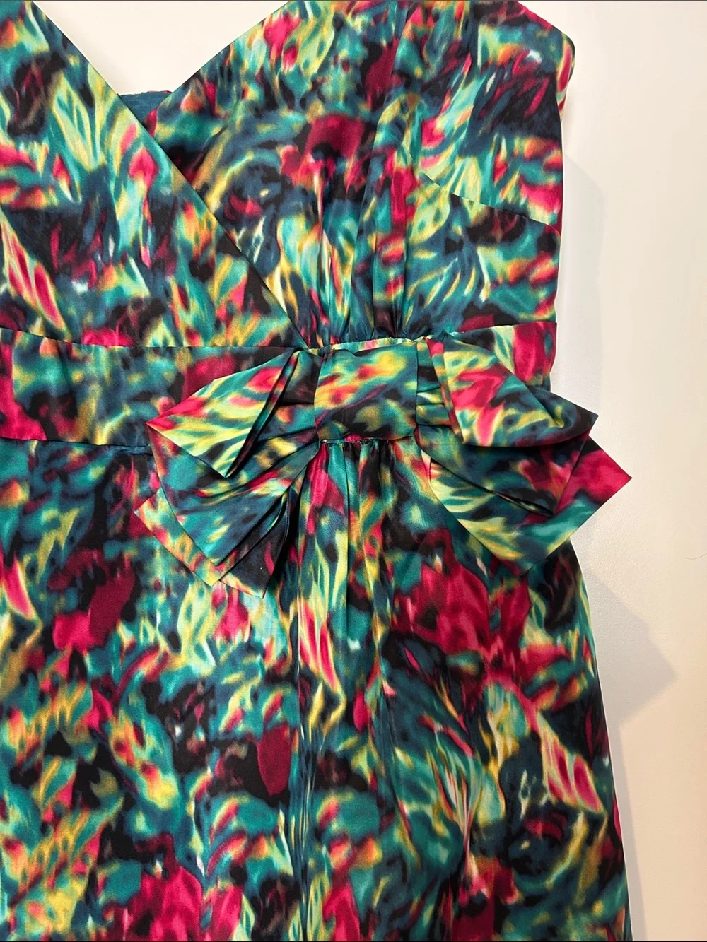 NWT 100% silk J. Crew Collection Green & Pink watercolor dress size 14